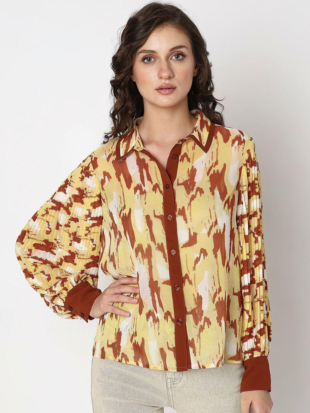 vero moda abstract printed puff sleeves regular fit casual shirt