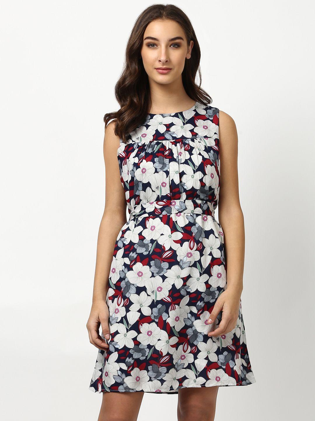 harpa women navy blue printed a-line dress