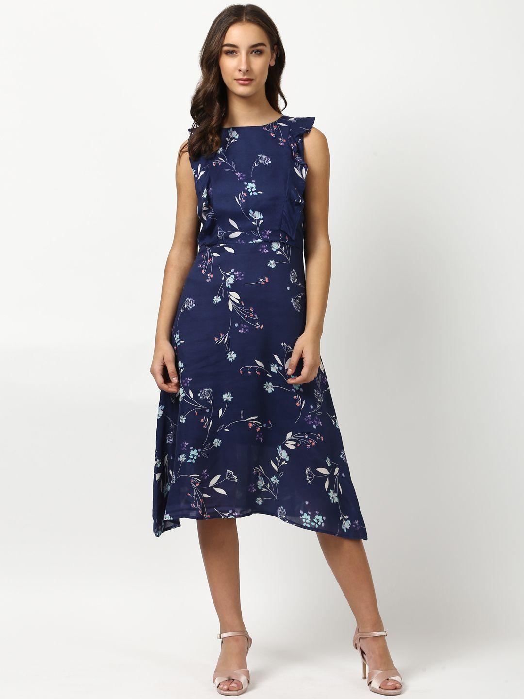 harpa women navy blue printed a-line dress