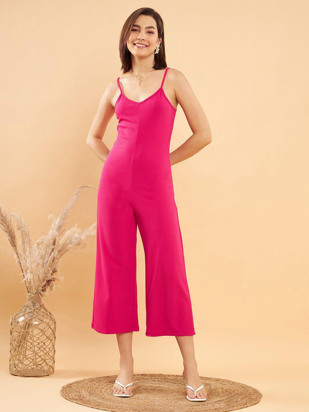 kassually fuchsia shoulder straps capri jumpsuit