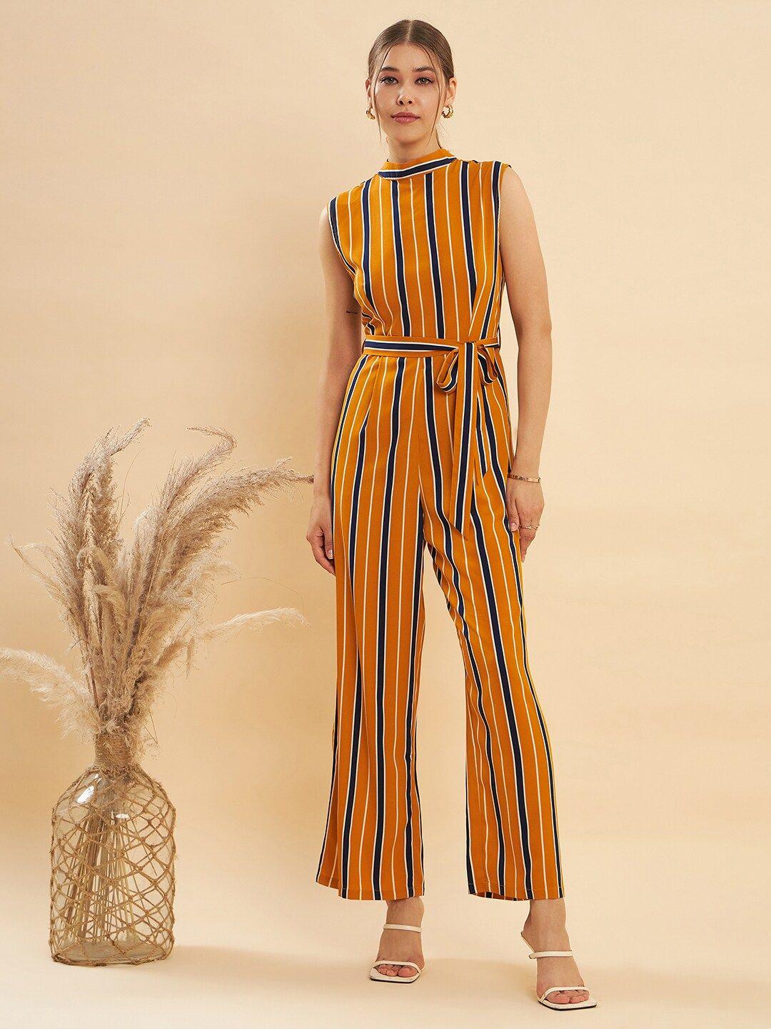 kassually orange coloured & navy blue striped basic jumpsuit