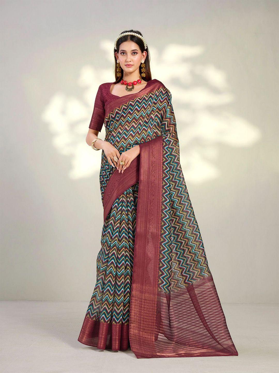 dori geometric printed zari saree