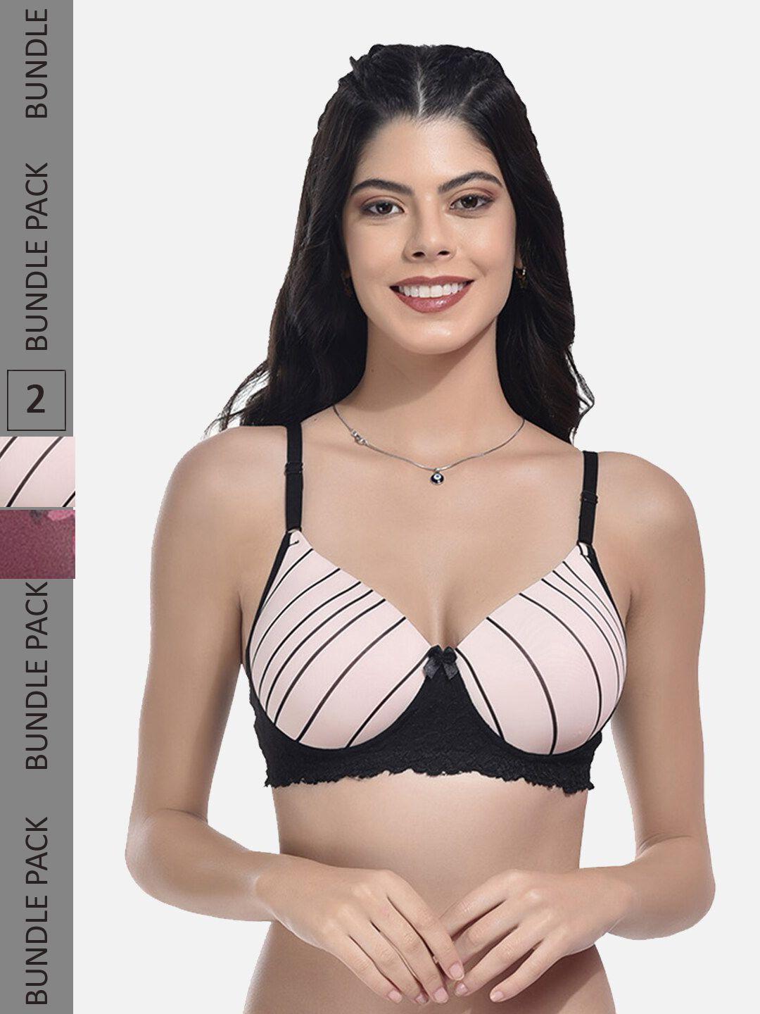 styfun pack of 2 printed full coverage lightly padded everyday bra all day comfort