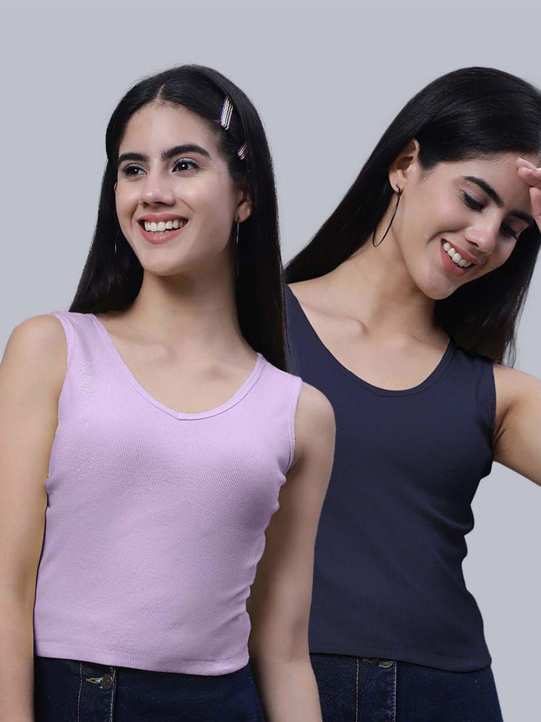 fbar pack of 2 scoop neck sleeveless ribbed cotton crop tops