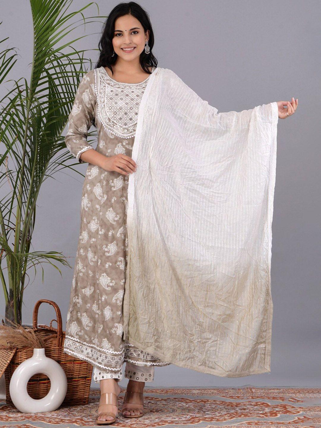 unisets embroidered regular kurta with trousers & dupatta