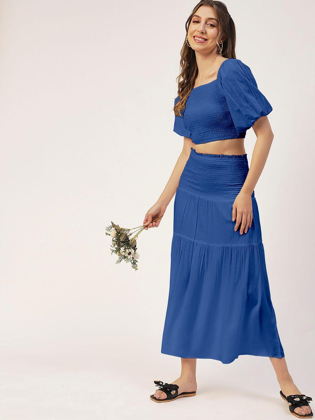 moomaya high waist smocked tiered midi skirt