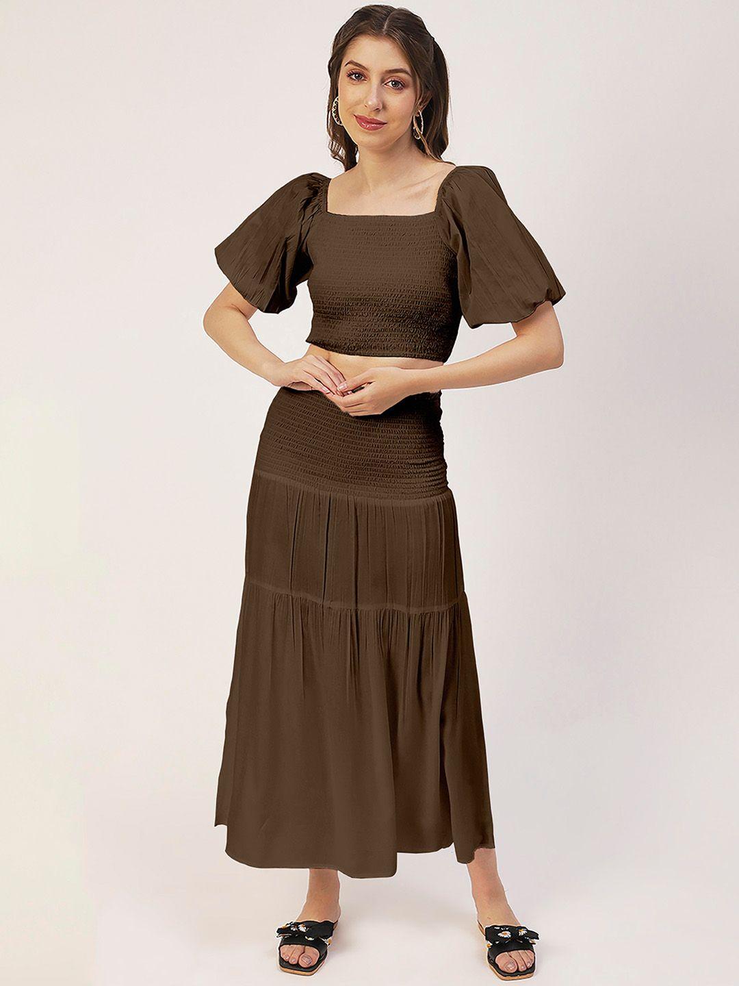 moomaya high waist smocked tiered midi skirt