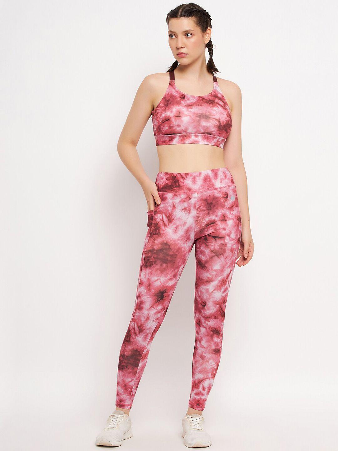 clovia tie and dye printed padded quick dry technology sports bra & tights