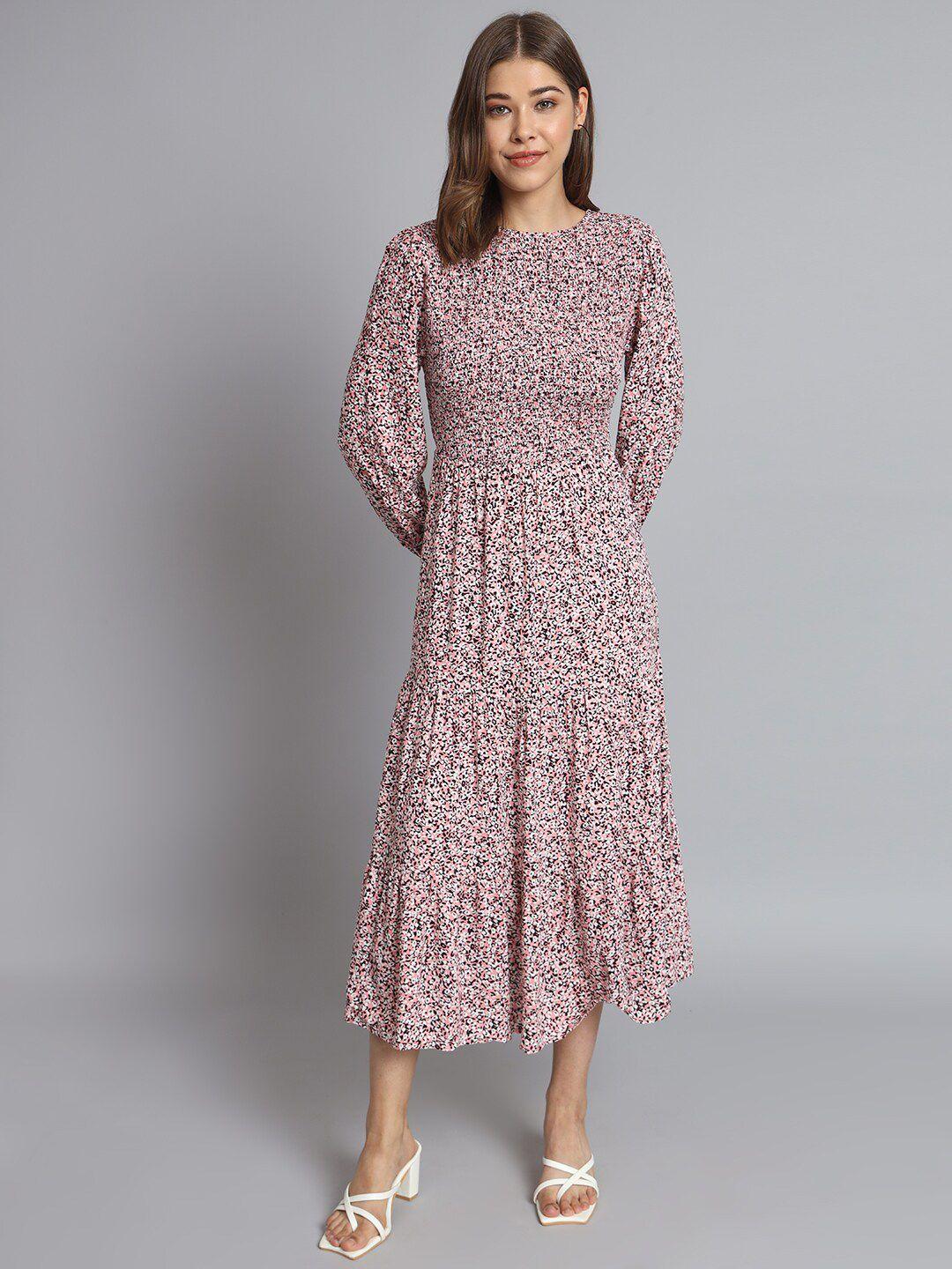 nobarr floral printed puff sleeve cotton a-line midi dress