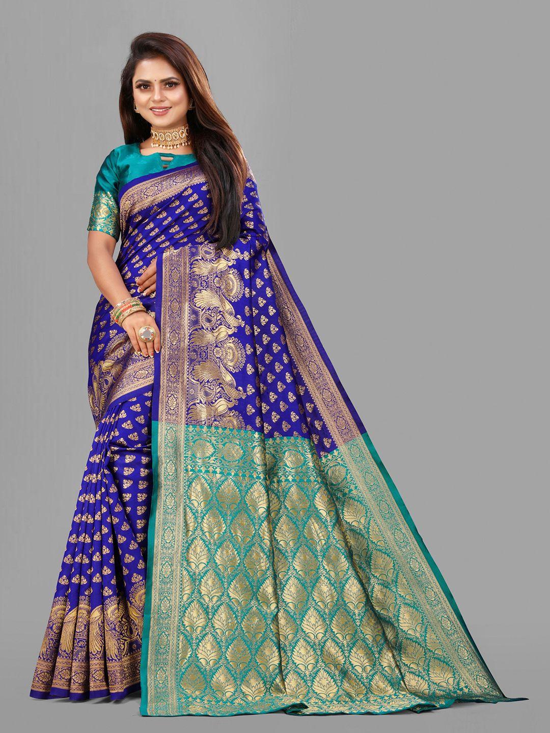 eshami violet & green woven design zari silk blend banarasi saree