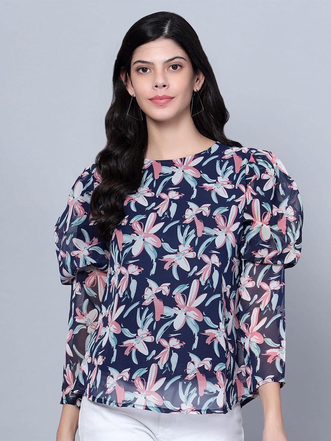 sky heights floral printed puff sleeves georgette top