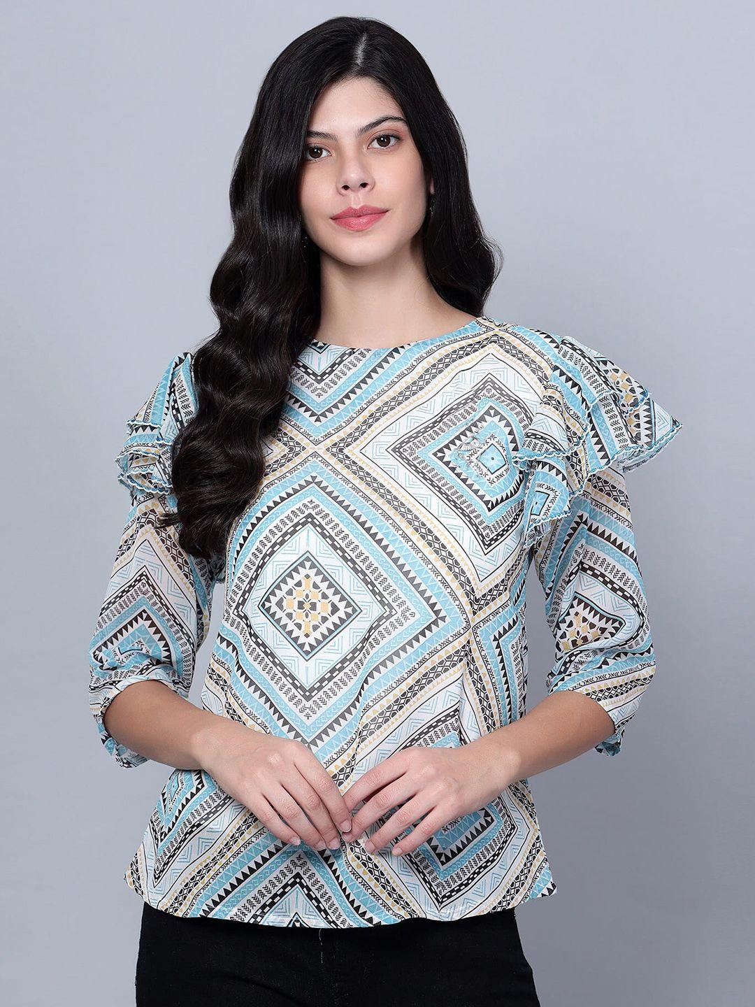 sky heights geometric printed ruffled georgette top