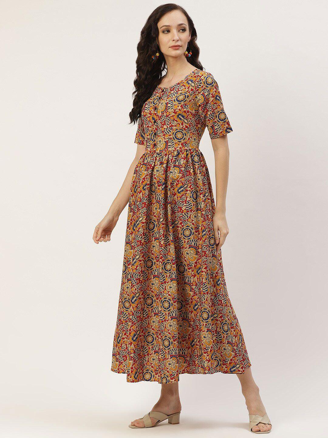 dressberry beige ethnic printed a-line dress