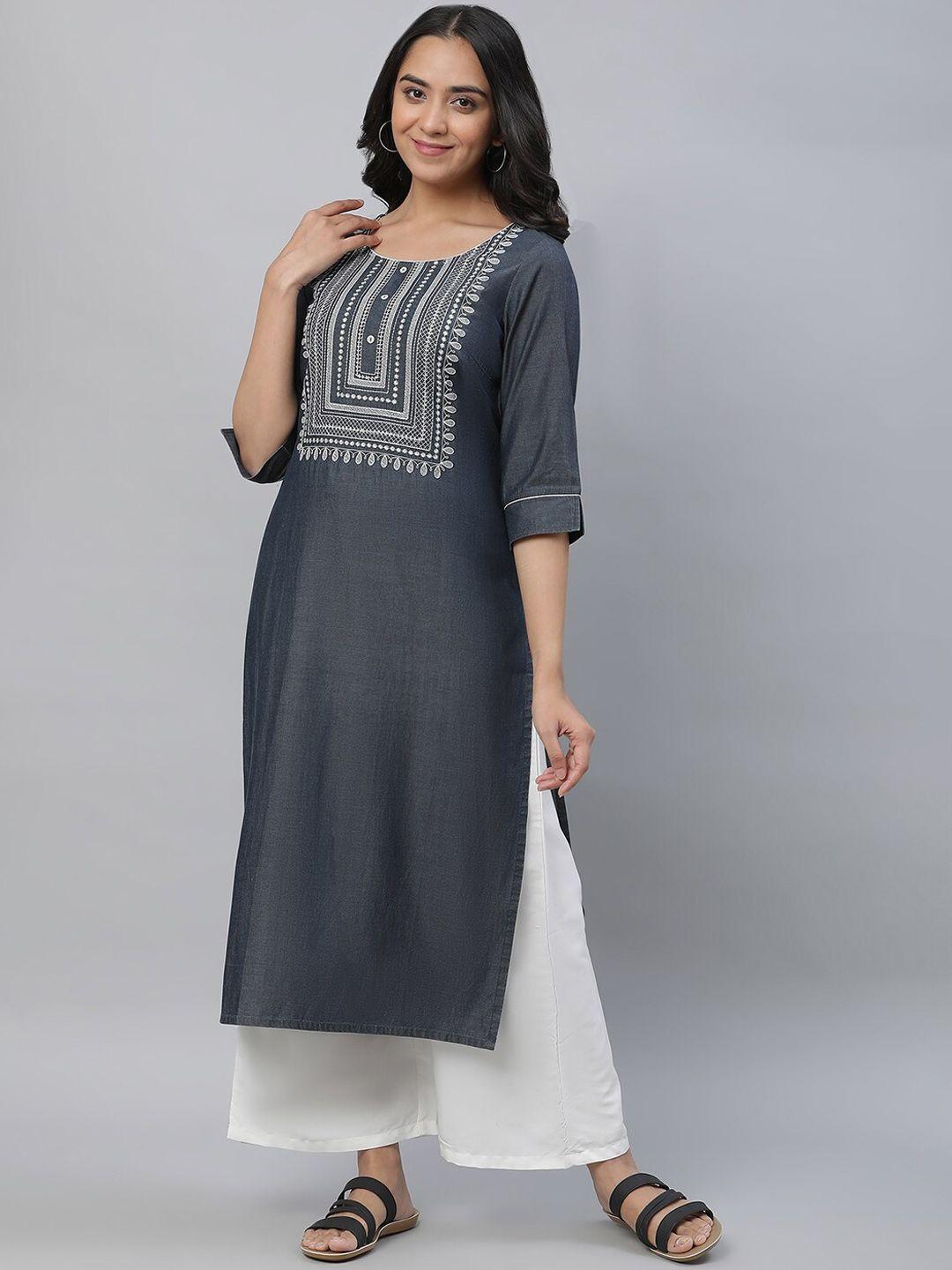 aurelia paisley embroidered thread work straight kurta