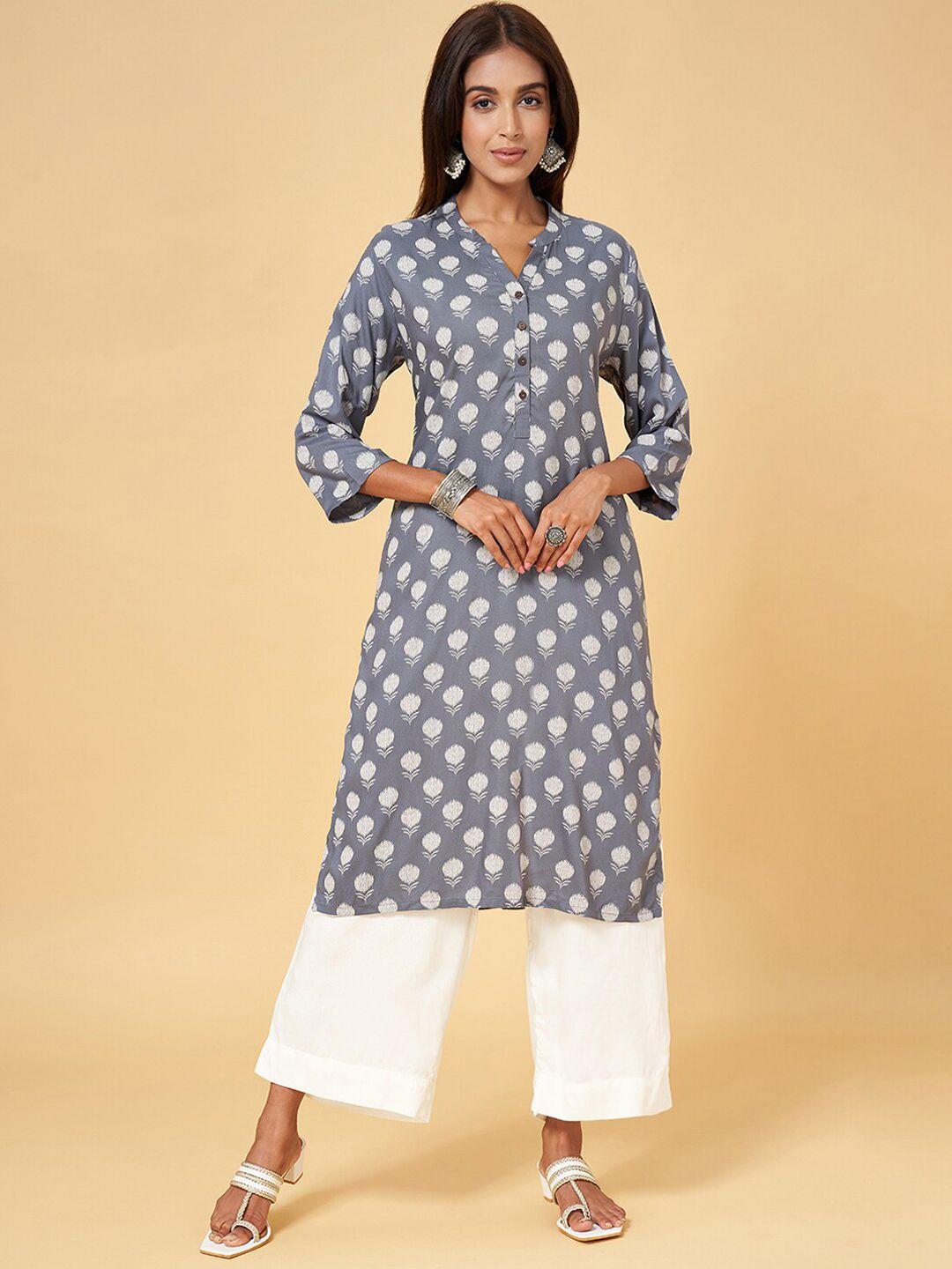 rangmanch by pantaloons ethnic motifs printed mandarin collar kurta