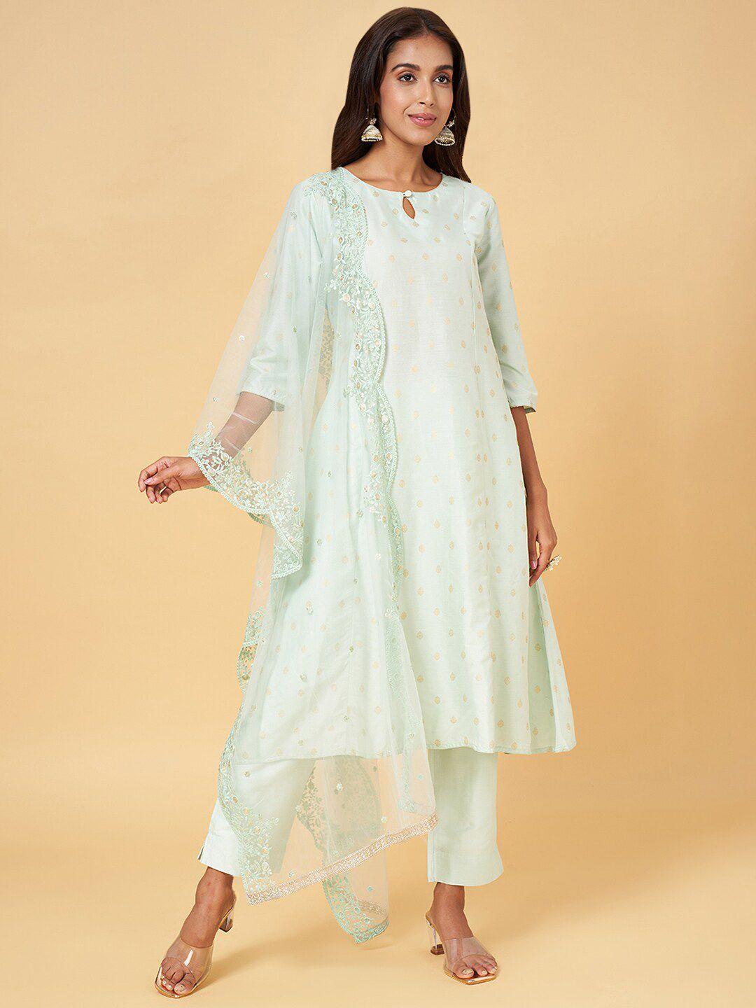 rangmanch by pantaloons ethnic motifs printed straight kurta with trousers & dupatta