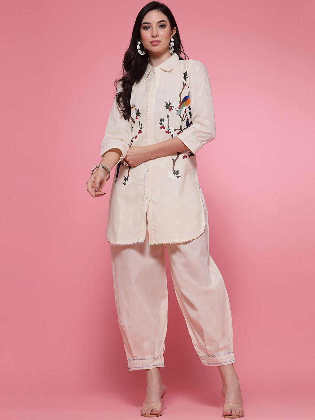 clora creation floral print cotton shirt & palazzos co-ords