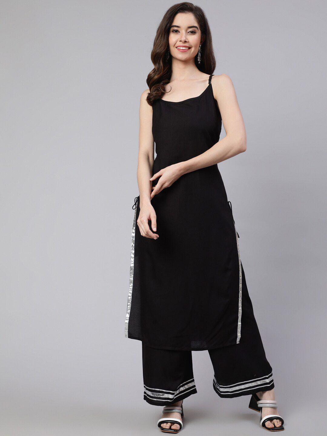 sak jaipur women black regular kurta with palazzos