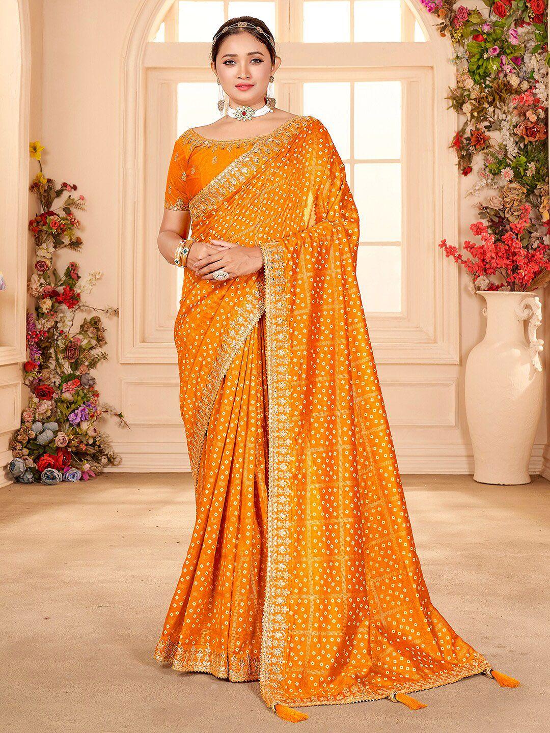 mitera  bandhani printed embroidered zari saree