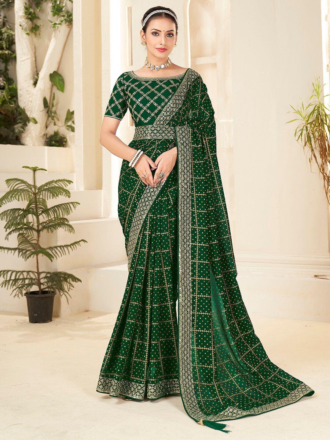 mitera  bandhani printed embroidered zari saree