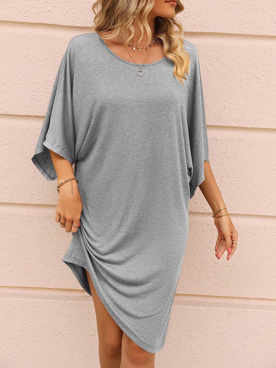 bostreet grey round neck dolman sleeves t-shirt dress