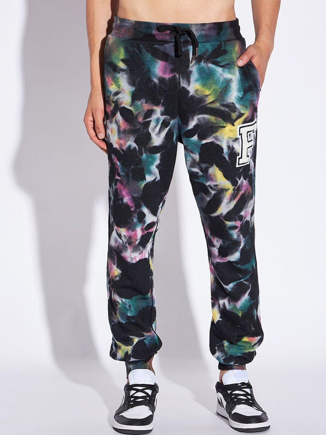 fugazee men tie & dyed relaxed fit cotton terry joggers