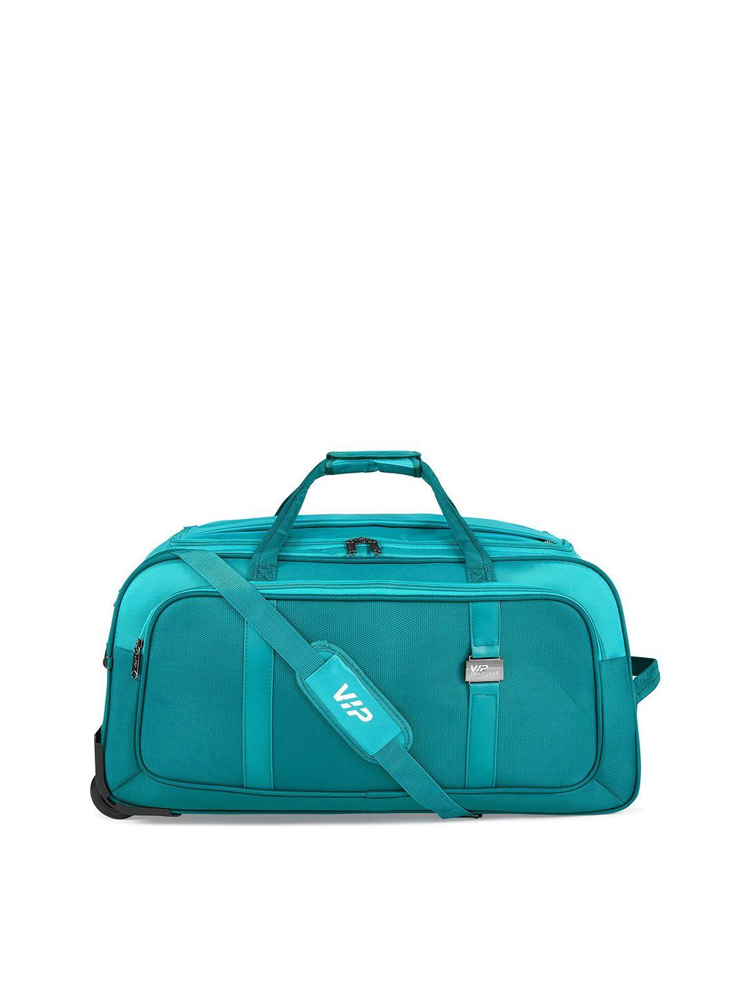 vip blue soft sided duffle trolley bag