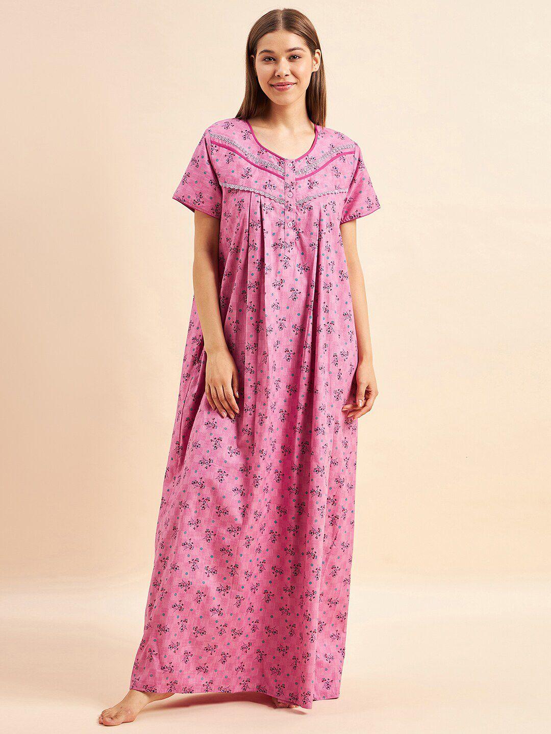 sweet dreams pink floral printed pure cotton maxi nightdress