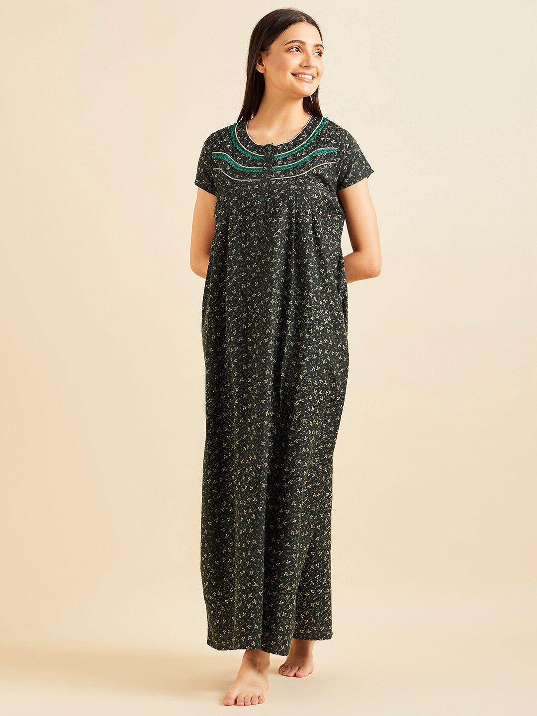 sweet dreams green floral printed maxi nightdress