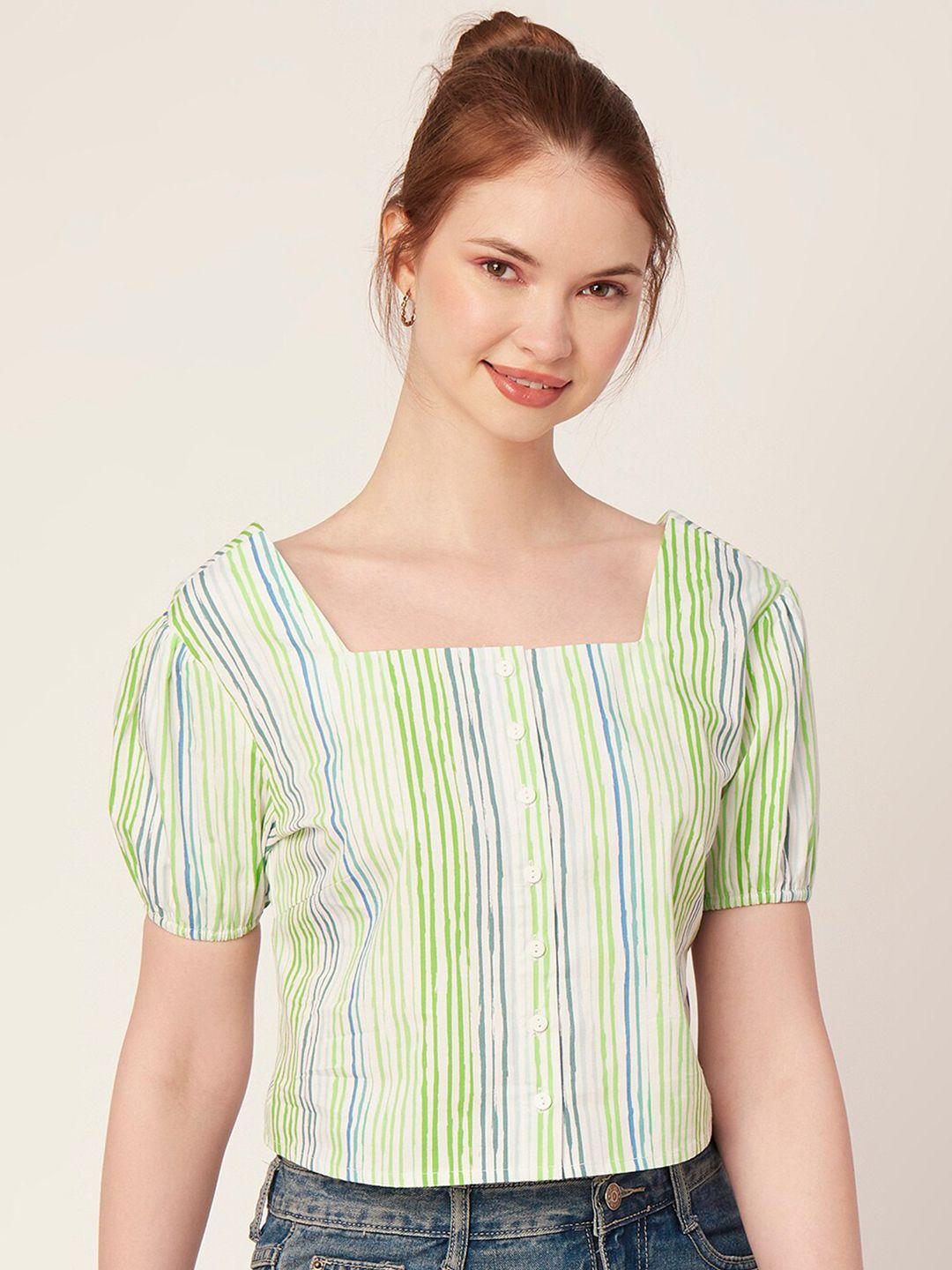 moomaya striped puff sleeve cotton crop top