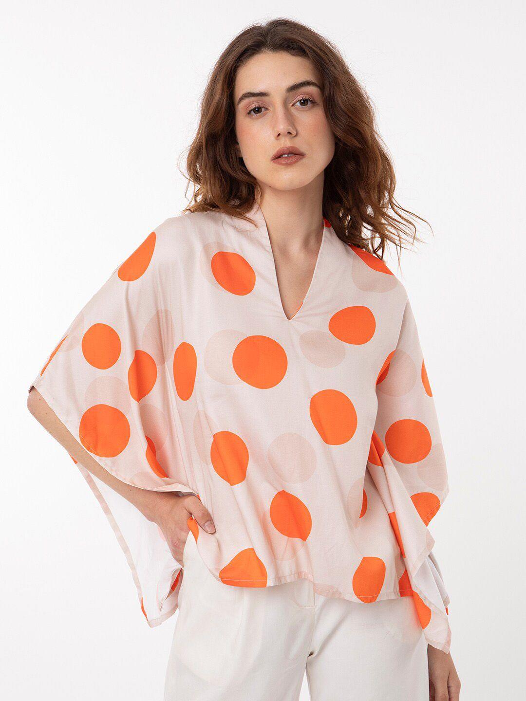 rareism polka dot print extended sleeves cotton regular top