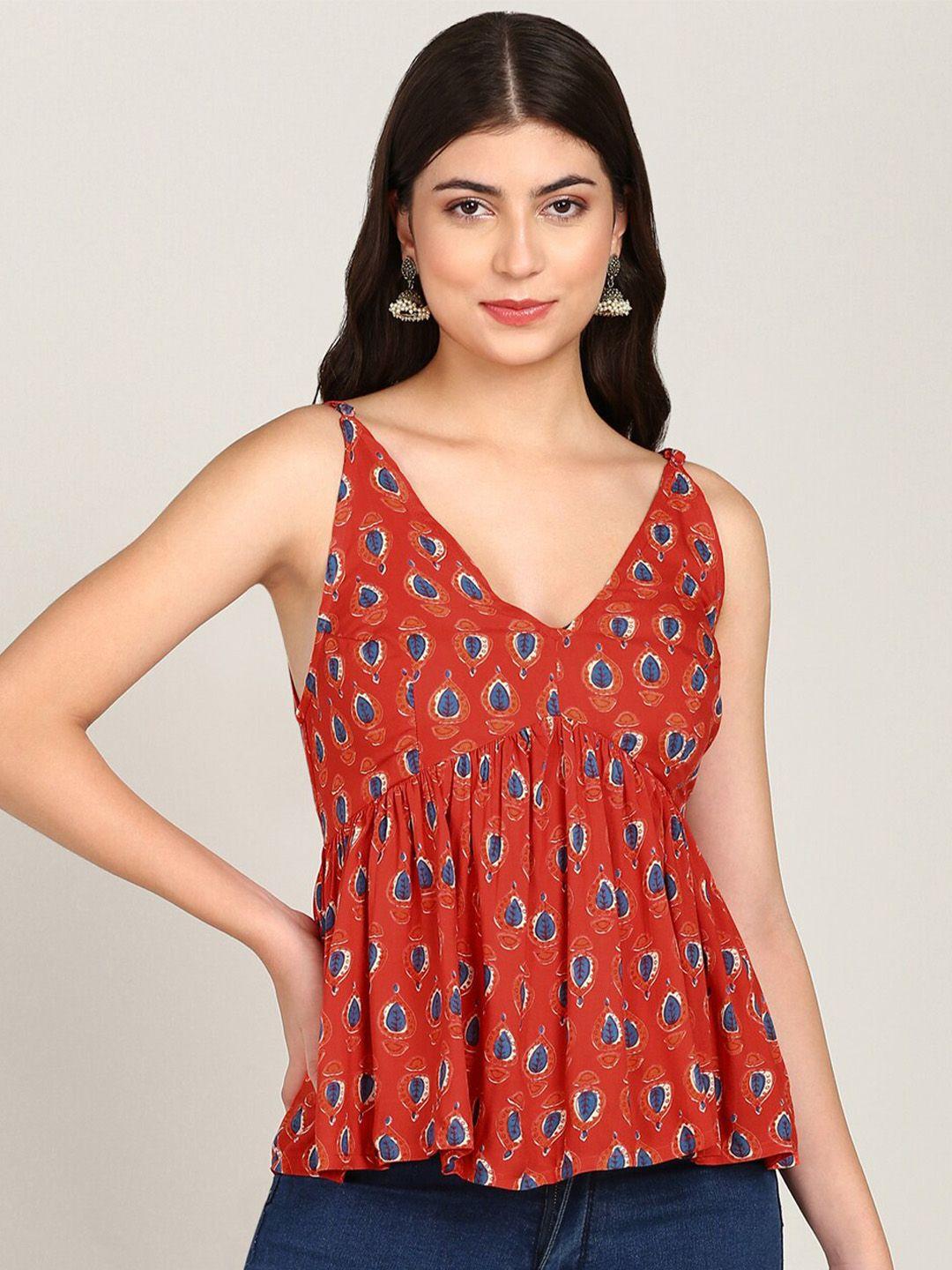 malhaar floral printed v-neck empire top