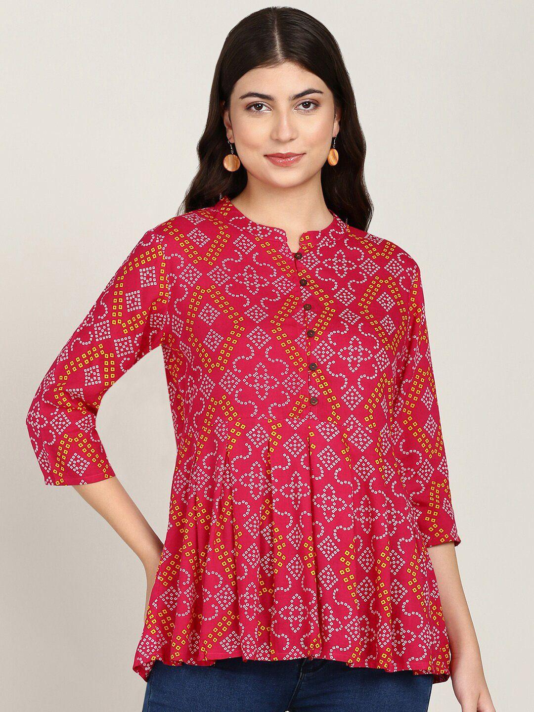 malhaar ethnic motifs printed mandarin collar peplum top