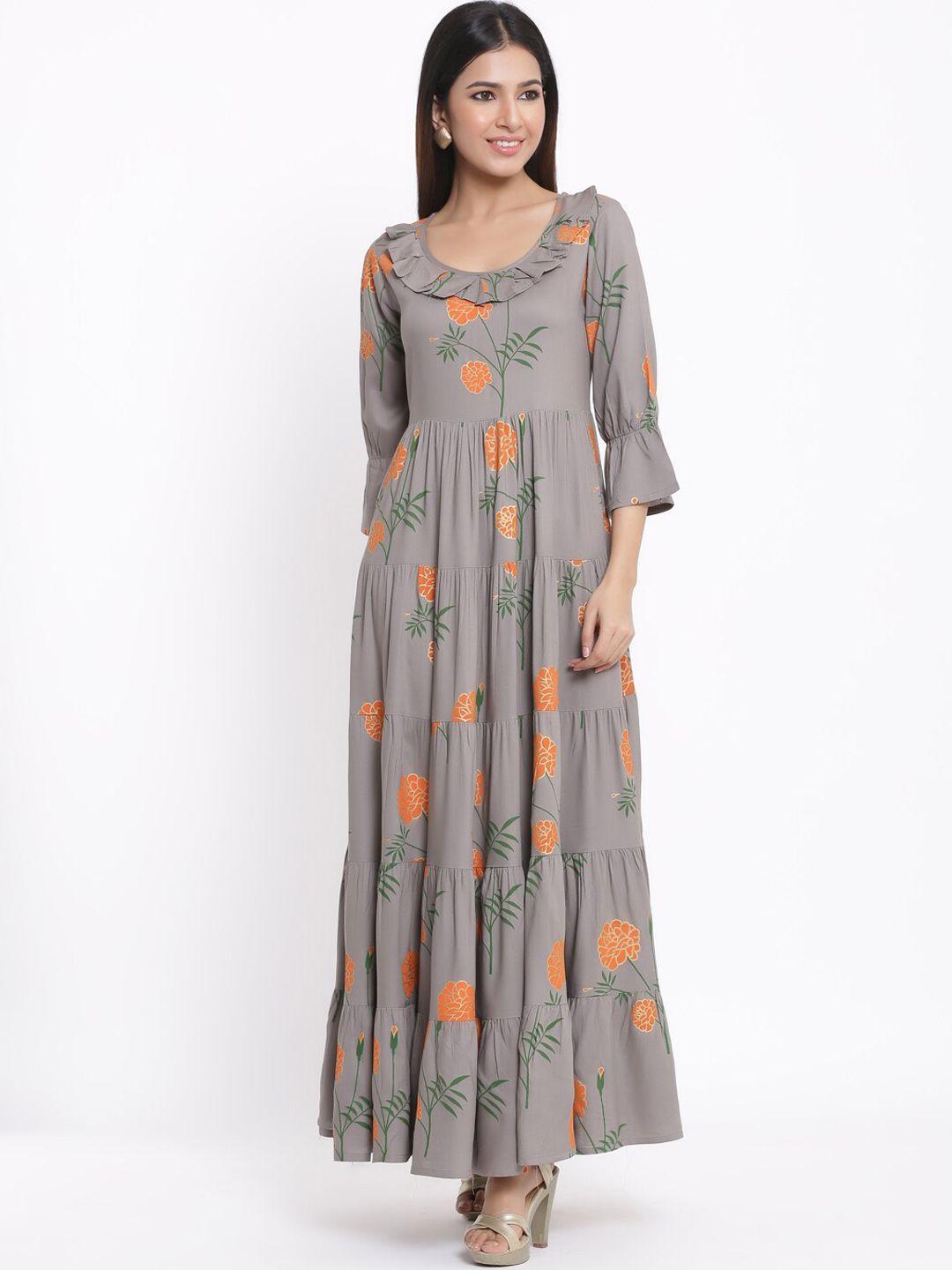 kalini floral printed tiered puff sleeves anarkali kurta