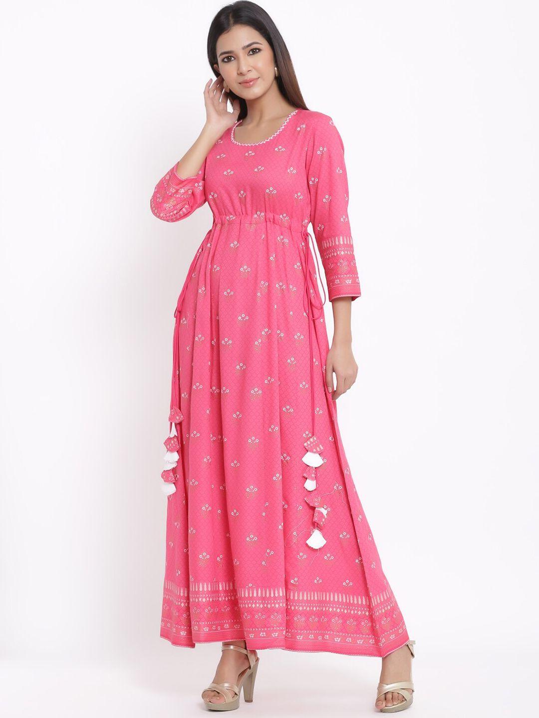 kalini floral printed round neck gathered ethnic dress