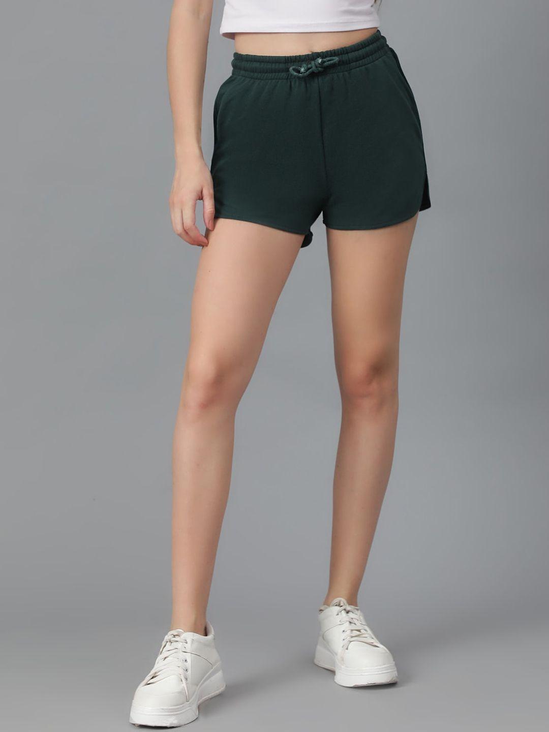 kotty women green slim fit running shorts