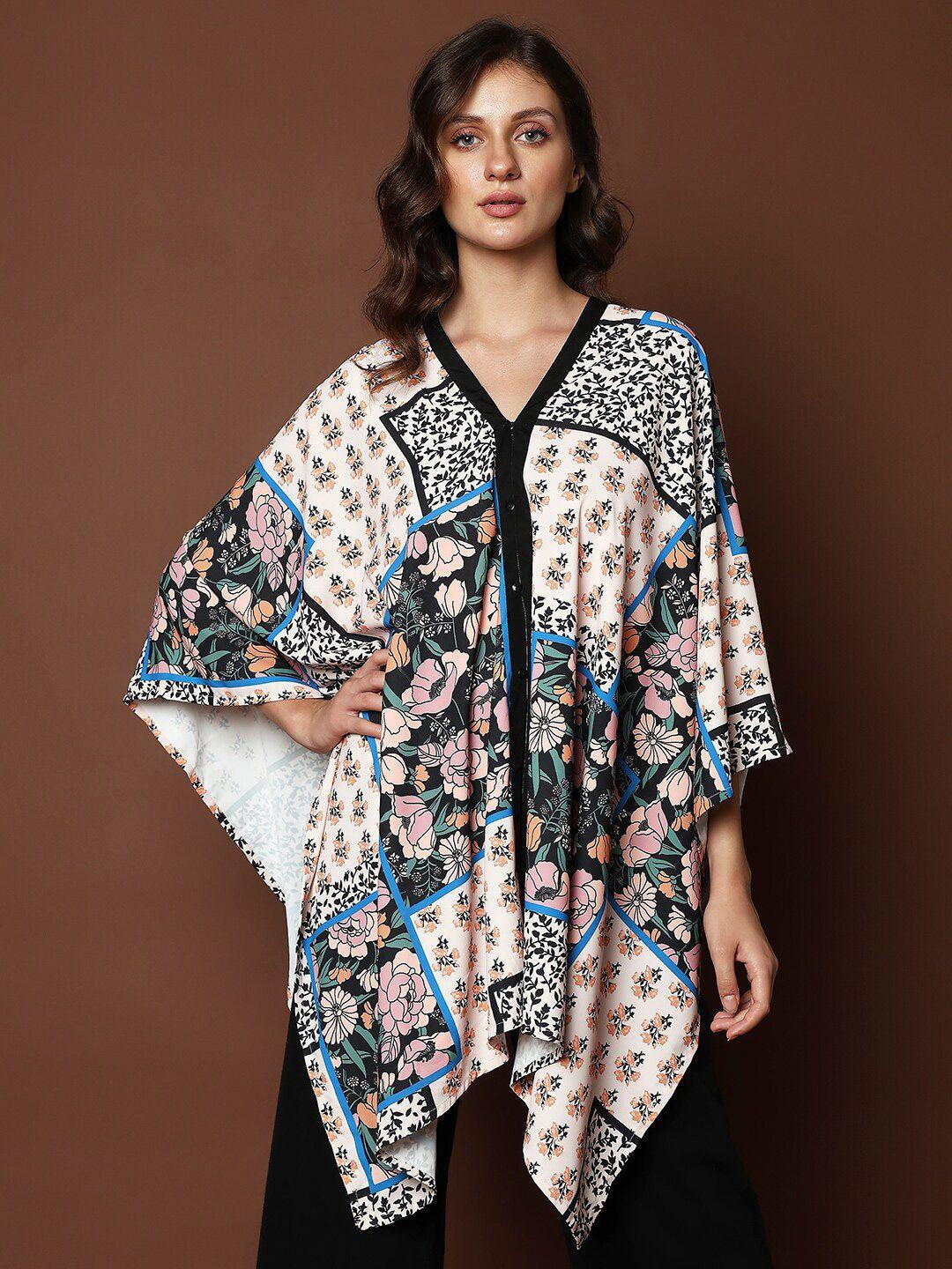 vero moda floral printed v-neck slit sleeves kaftan top