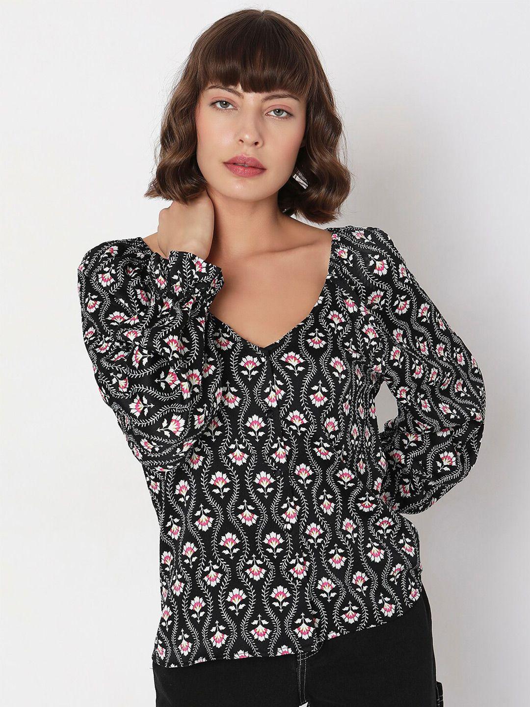 vero moda ethnic printed v-neck regular sleeves top