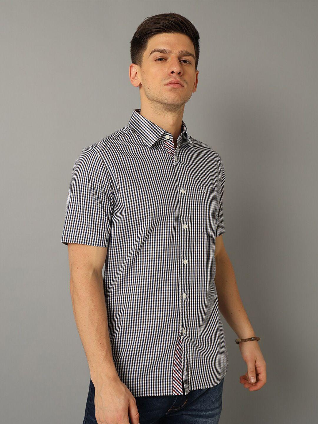 aldeno india slim micro checked pure cotton casual shirt