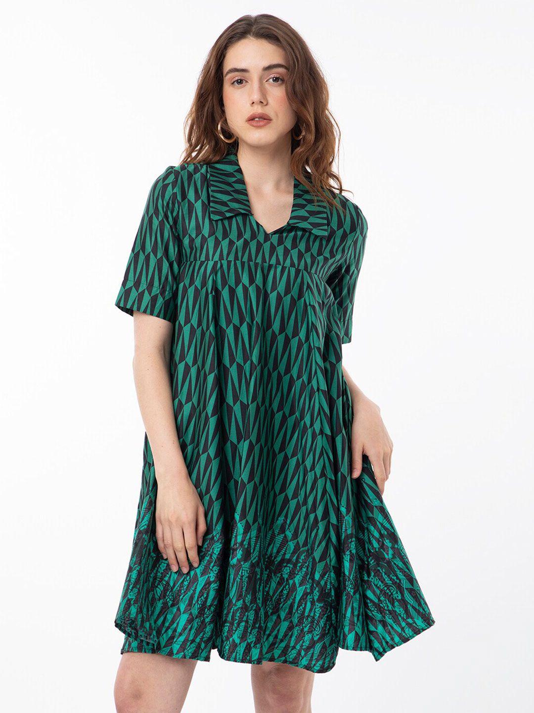 rareism geometric printed cotton a-line dress