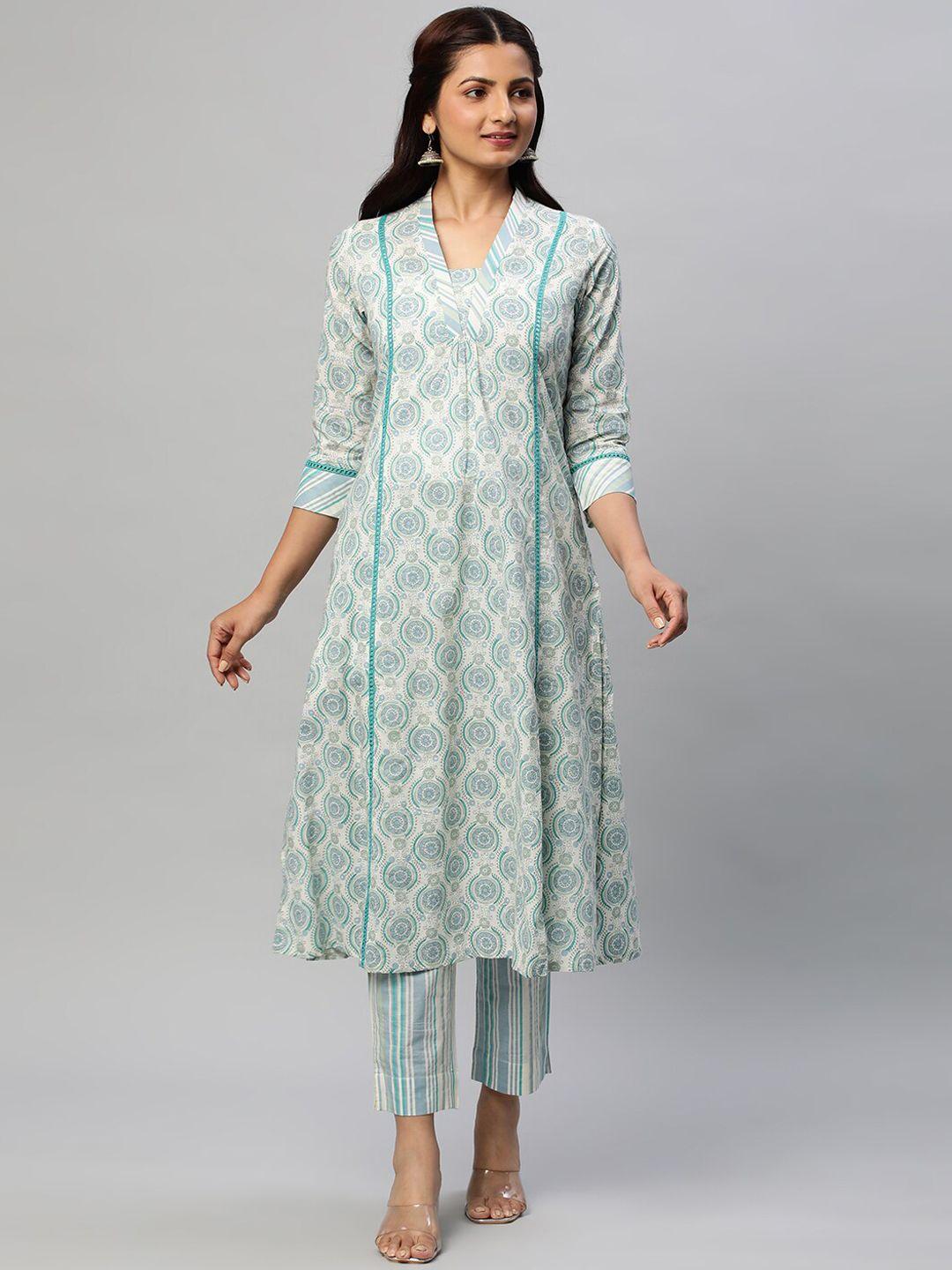 kami kubi ethnic motifs printed regular pure cotton kurta with trousers