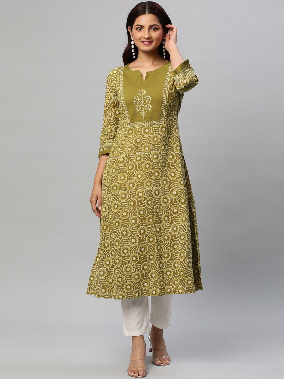 kami kubi ethnic motifs block printed pure cotton a-line kurta