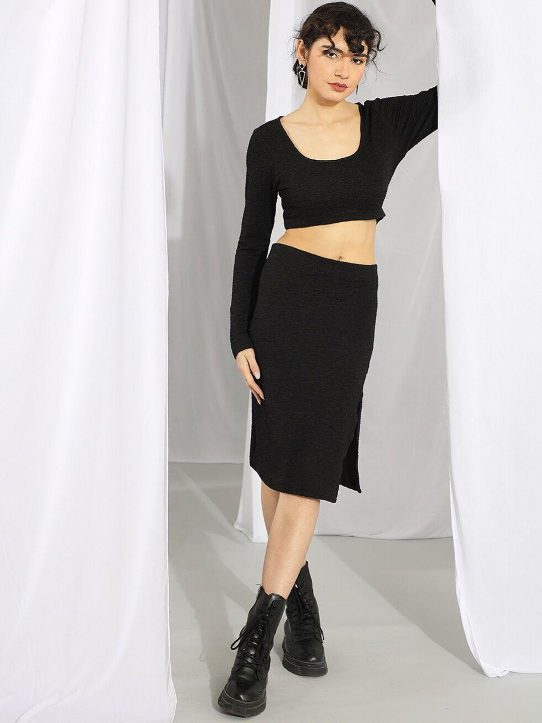 kotty black scoop neck crop top & skirt