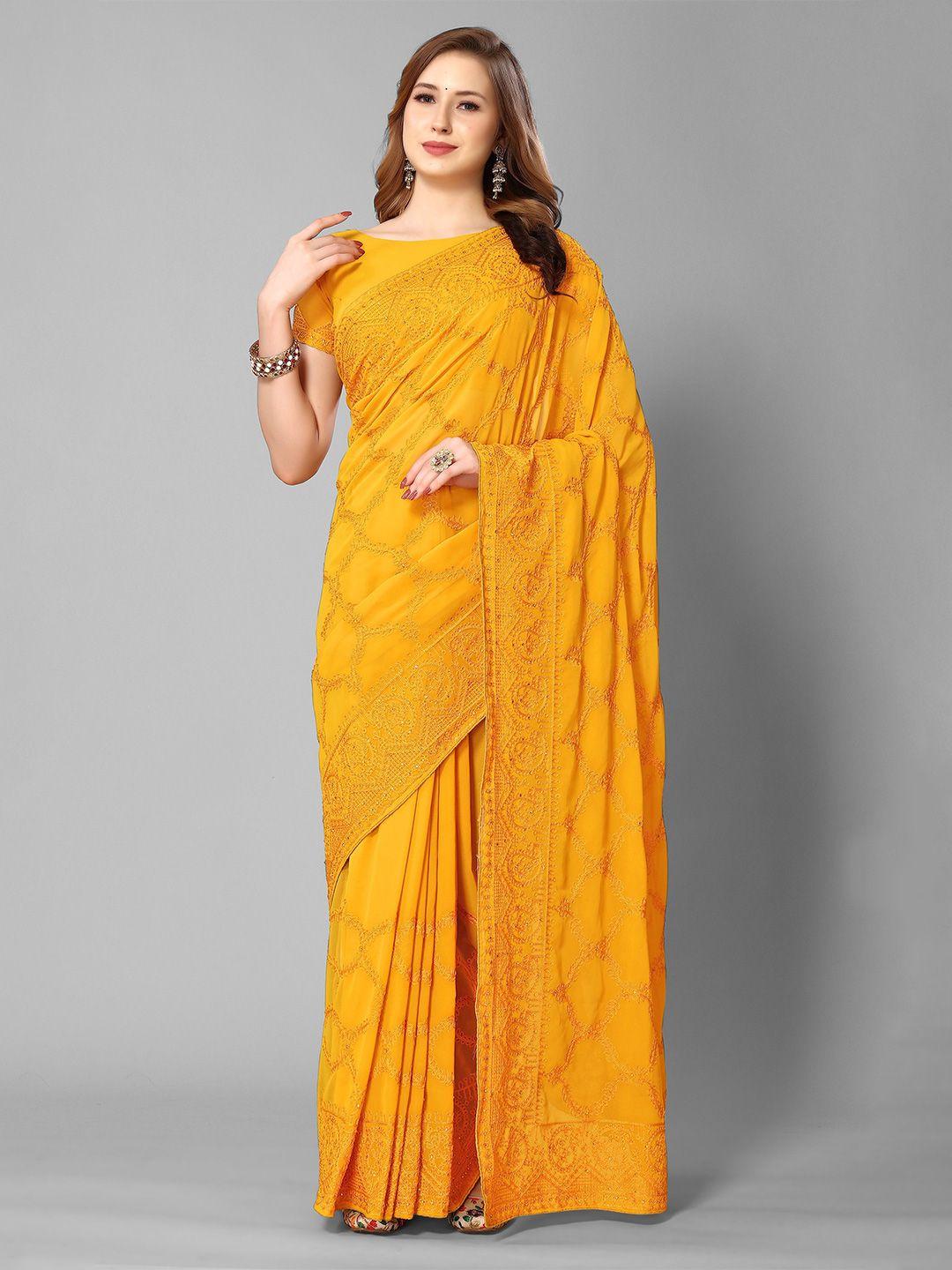 mitera ethnic motifs embroidered pure georgette saree