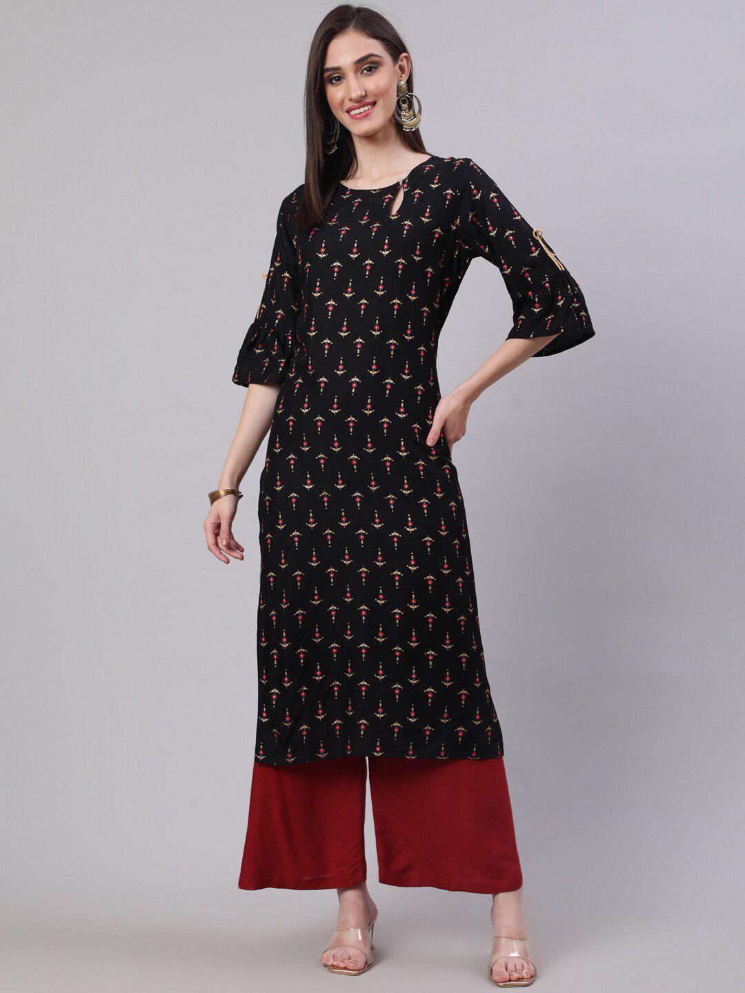 sak jaipur floral printed keyhole neck regular kurta with palazzos