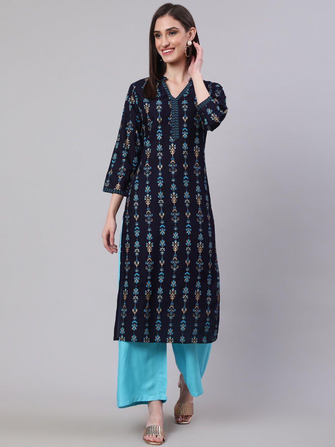 sak jaipur floral printed regular kurta with palazzos