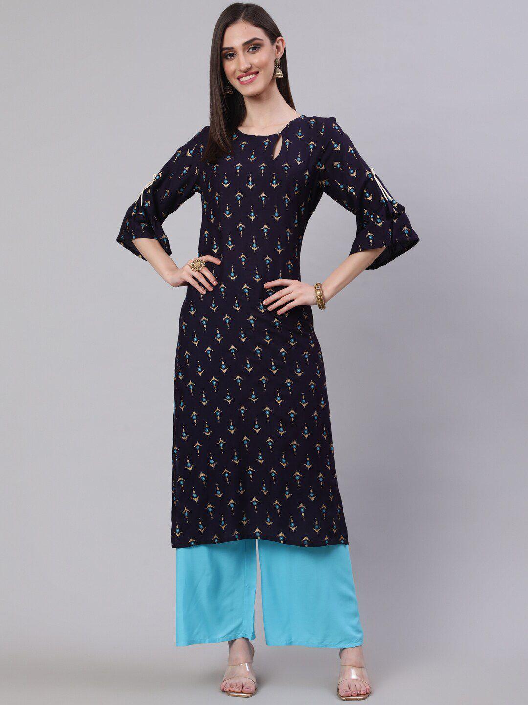 sak jaipur women blue floral printed regular kurta with palazzos