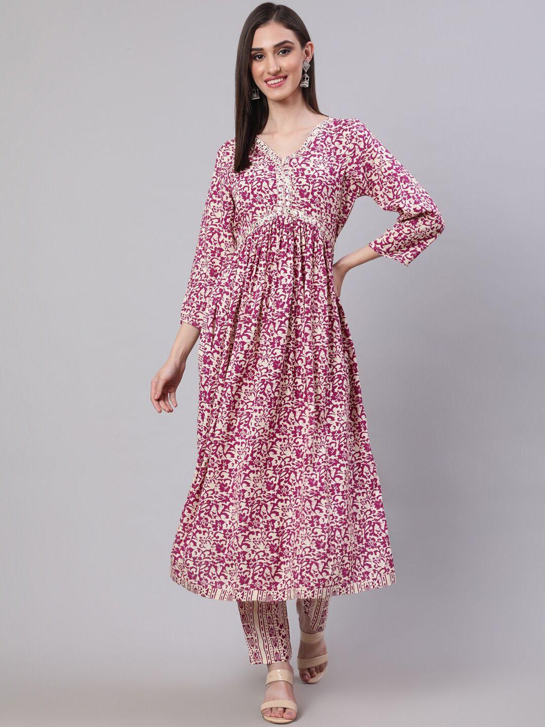 sak jaipur floral printed layered kurta with palazzos