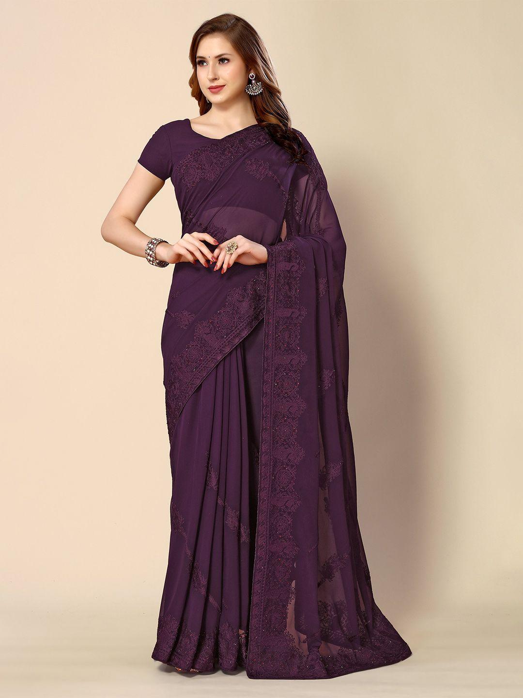 all about you ethnic motifs embroidered pure georgette saree