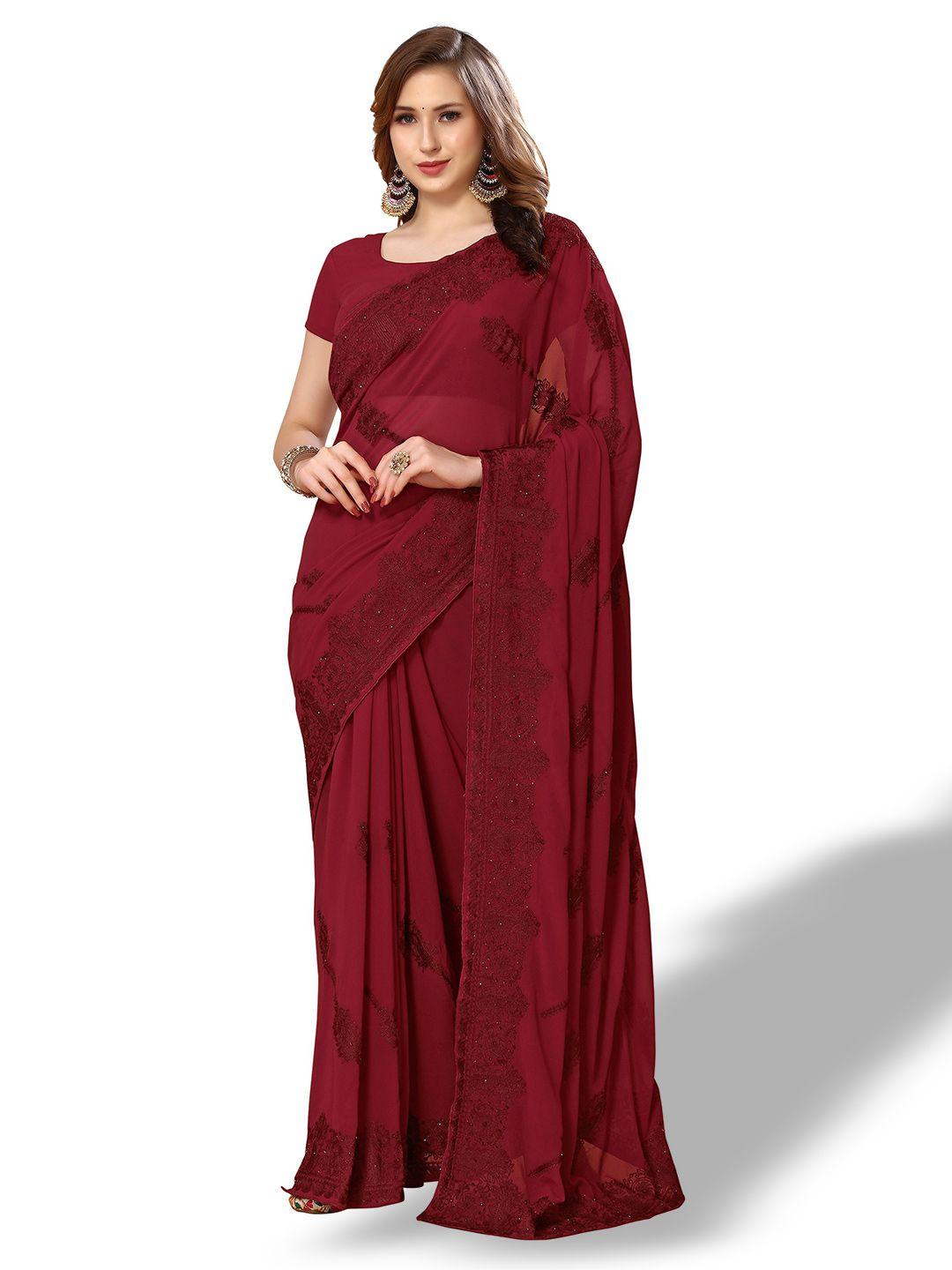 mitera ethnic motifs embroidered pure georgette saree